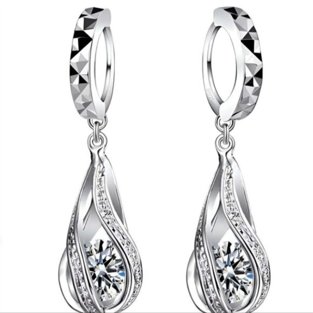 Sterling Silver Wedding Jewelry SetforWomen,SwirlingWaterDropp,Bridal,925STAMPED - Picture 2 of 9